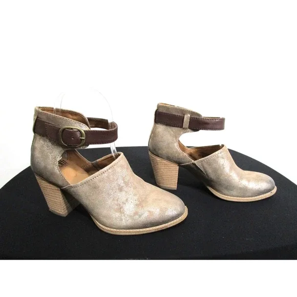 Sofft Gold & Brown Leather Open Side Anke Strap High Heel Booties Women 7 M - Picture 4 of 10